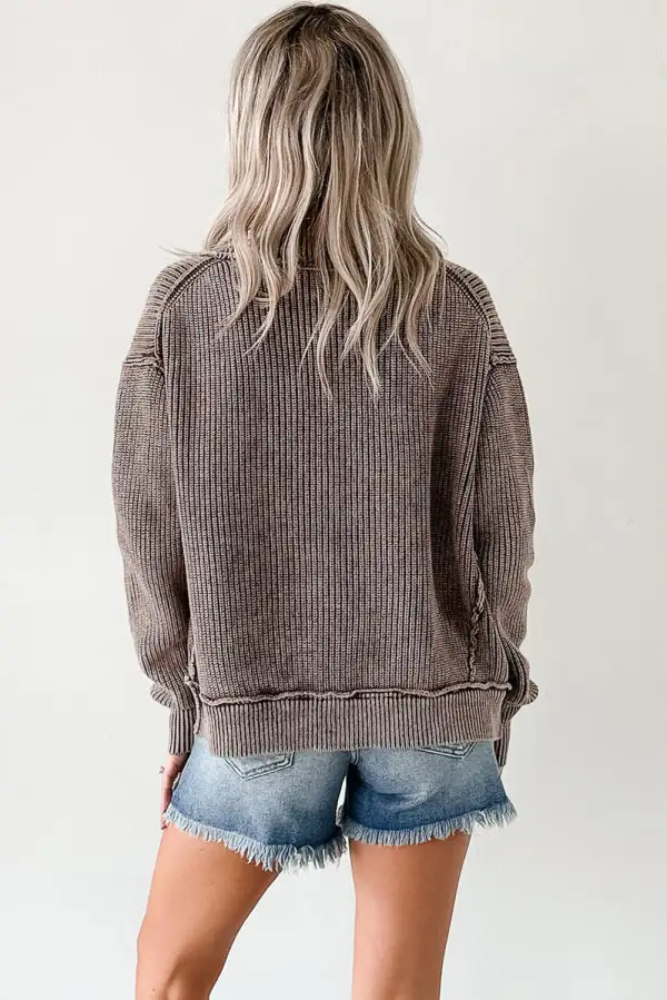 Mineral Wash Exposed Seam Patchwork Knit Open Front Everyday Layer Cardigan