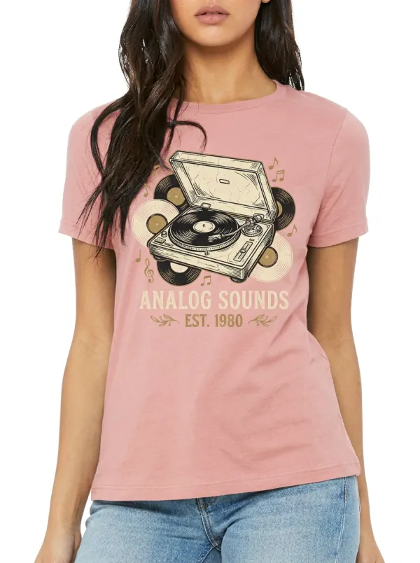 Women's Music Analog Sounds Vinyl Graphic Crewneck T-Shirt