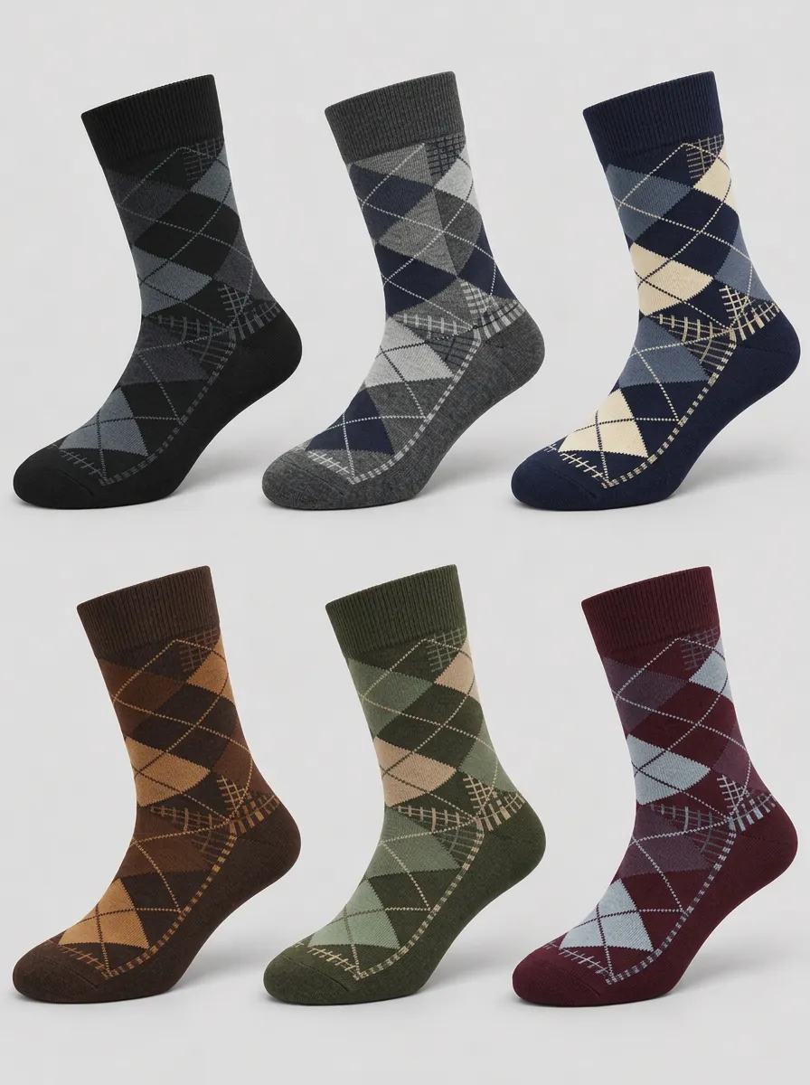 Men's Multicolor Argyle Pattern Crew Socks 6-Pack