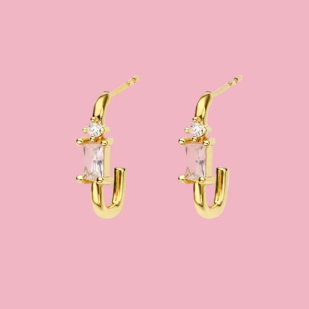 Rectangular Stone Hoop Earrings