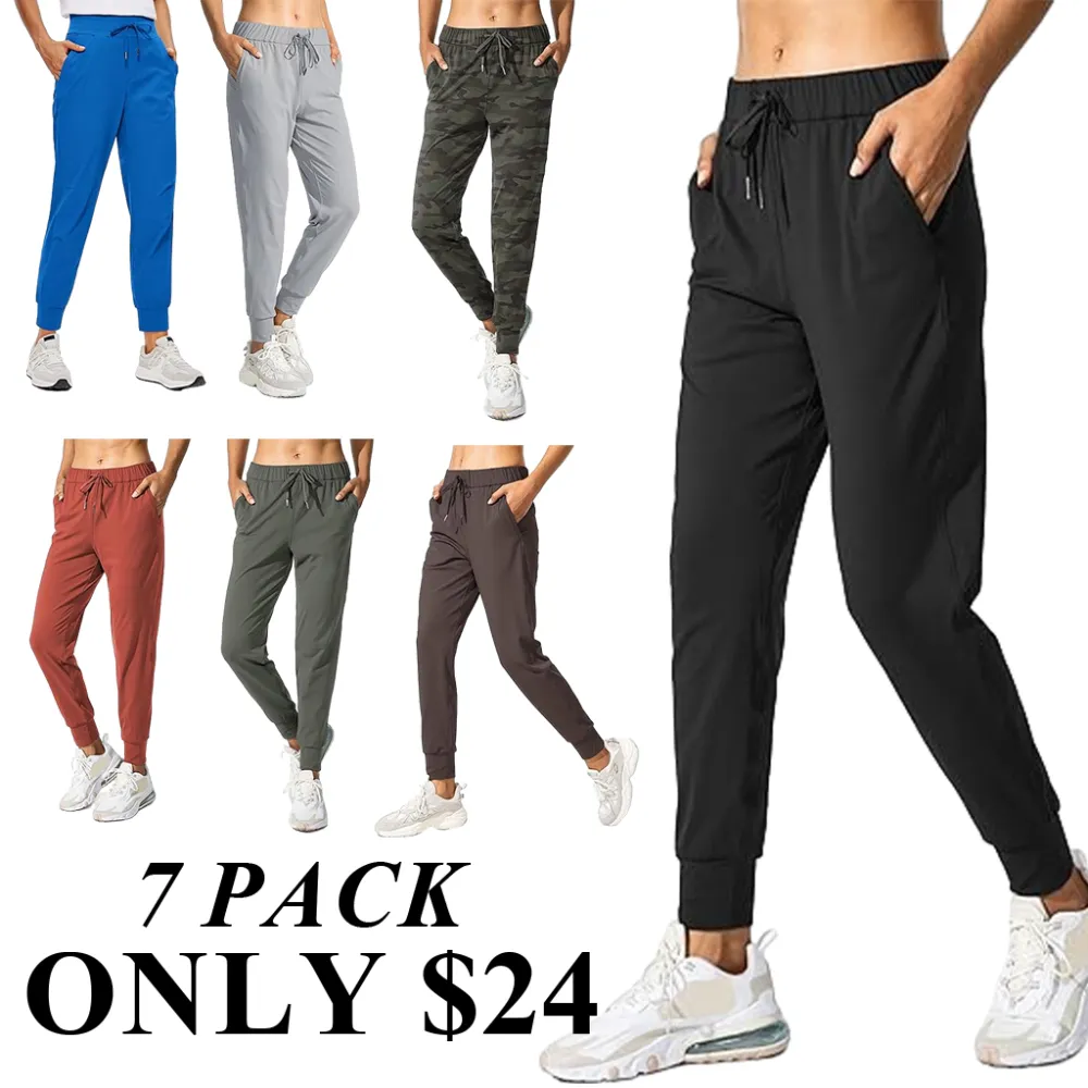 7PACK-Women'S Athletic Pants With Adjustable Drawstring Pockets For Running, Lounging, Workout, And Jogging