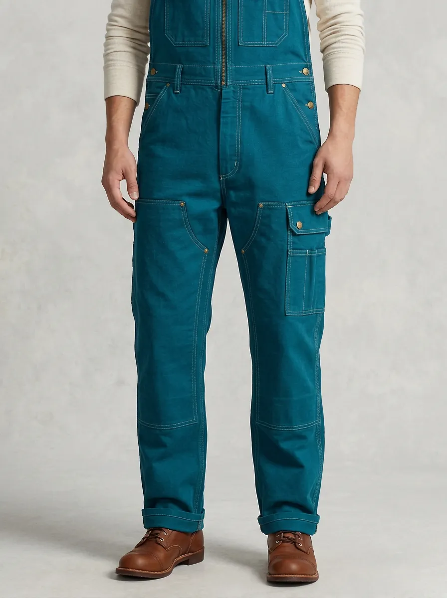 Men's Vintage Workwear Olive Green Canvas Bib Overalls