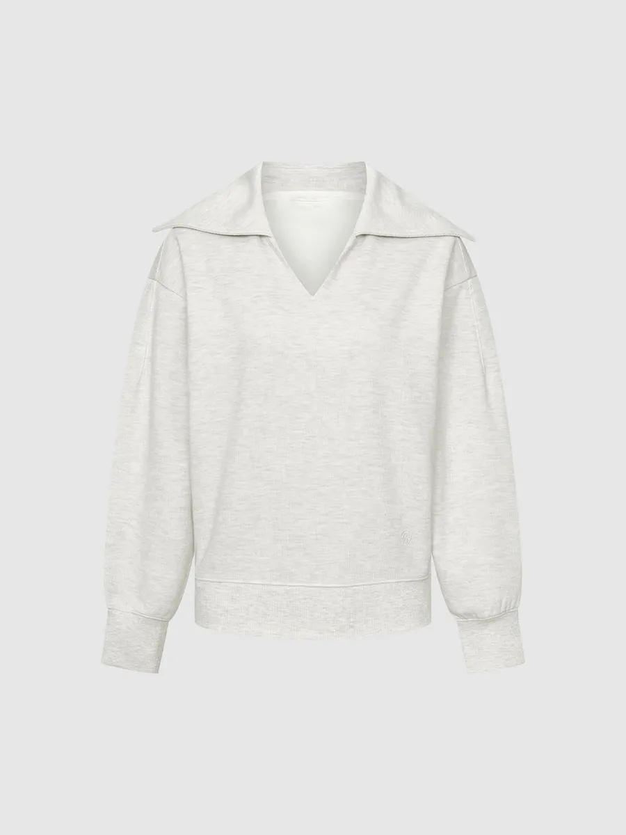 A Light Grey V-Neck Casual Sweatshirt For Ladies
