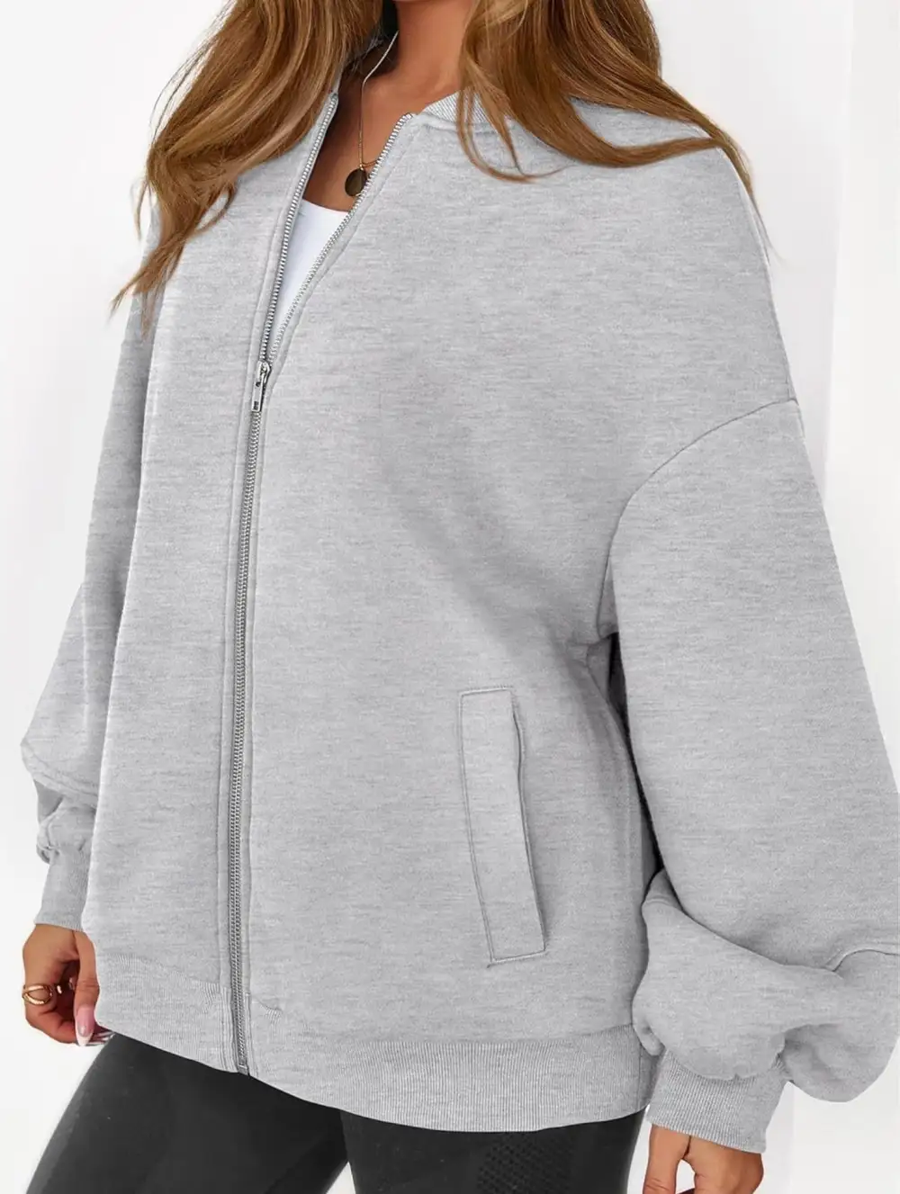 Textured Detail Zip-Up Sweatshirt Jacket