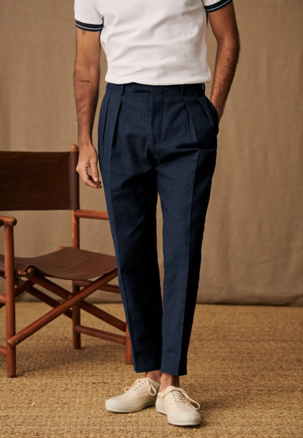 Mid-Waist Trousers-Navy