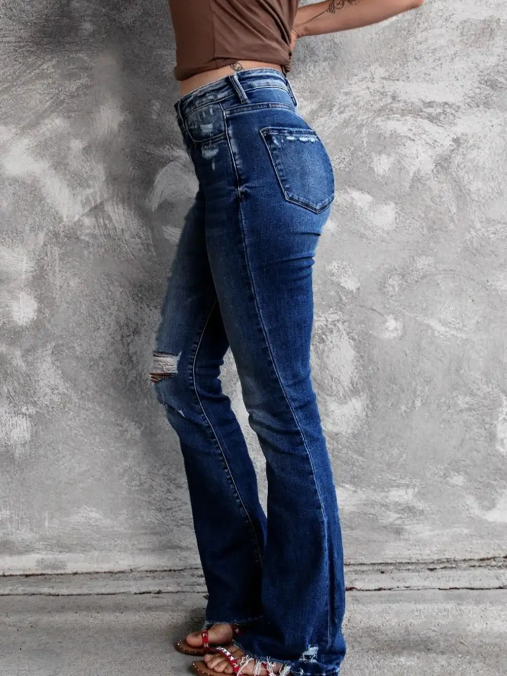 Everyday Distressed Flared Denim Jeans