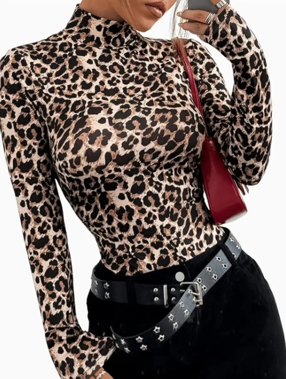 Leopard Print High Neck Bodysuit