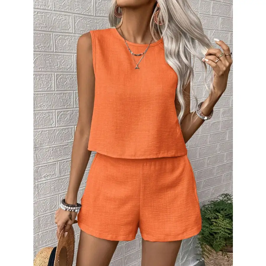 Round Neck Sleeveless Top and Shorts Set