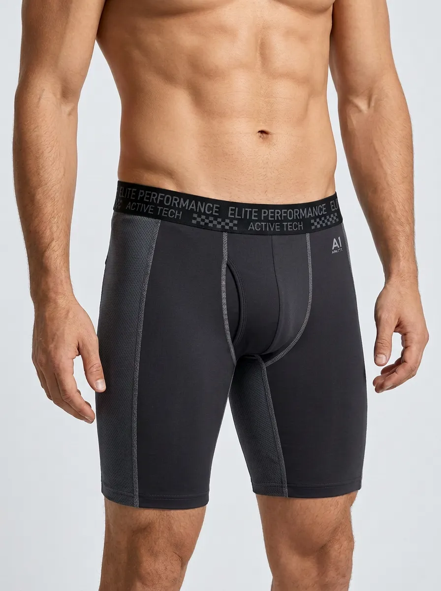 Men's Athletic Performance Mesh Panel Printed Boxer Briefs