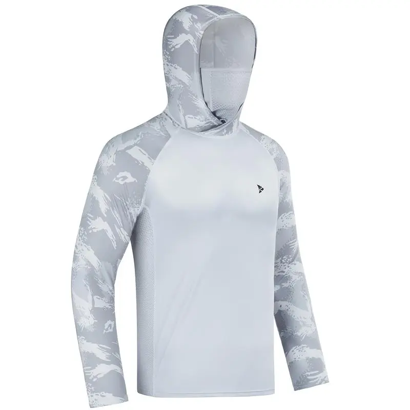 Men UPF 50+ UV Sun Hoodie Shirts with Mask Neck Gaiter  Protection Raglan Long Sleeve Lightweight Quick Dry Moisture Wicking Breathable Cooling Athletic Activewear