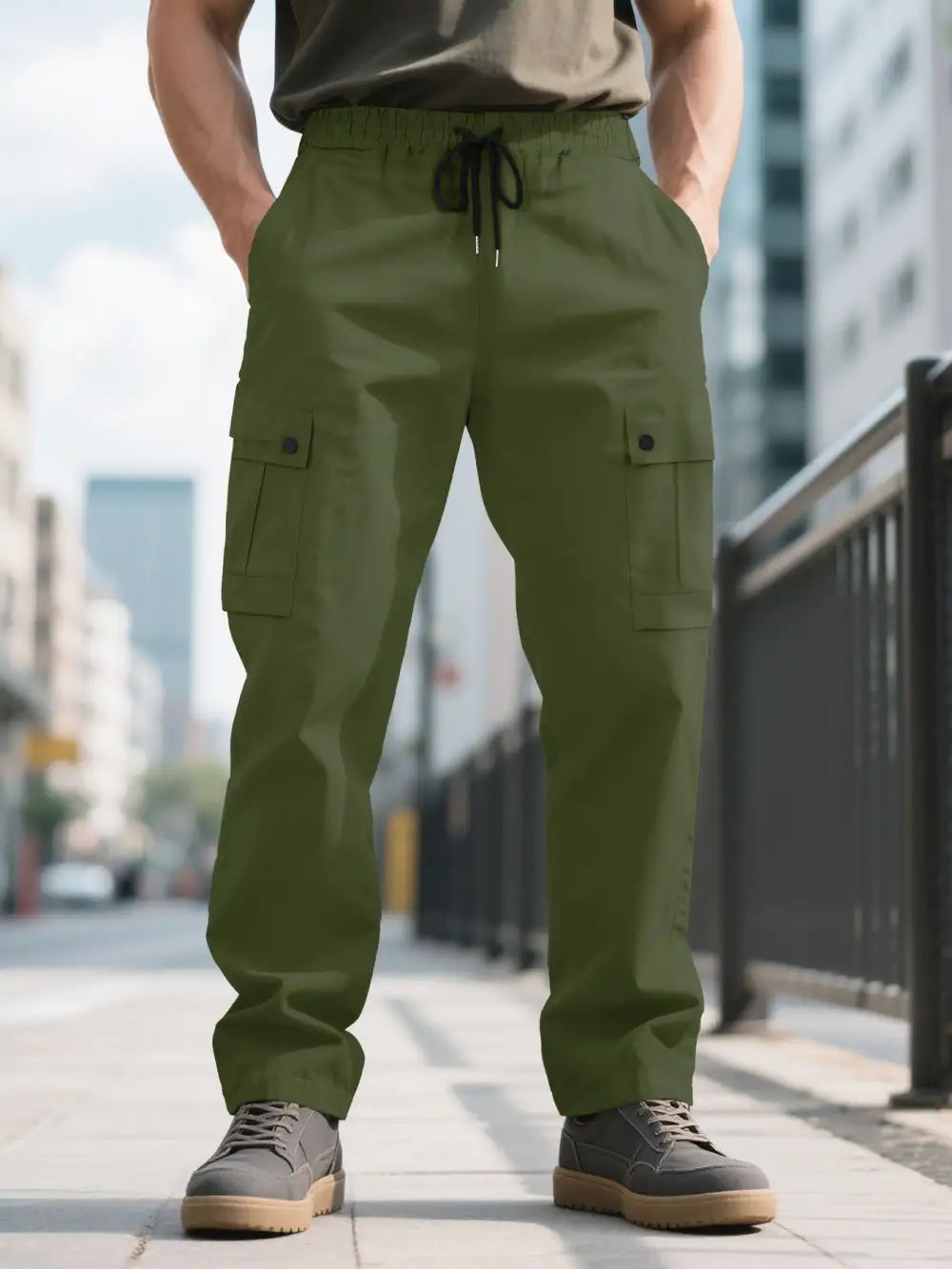 Men's Urban Utilitarian Cargo Pants Waistband Pockets