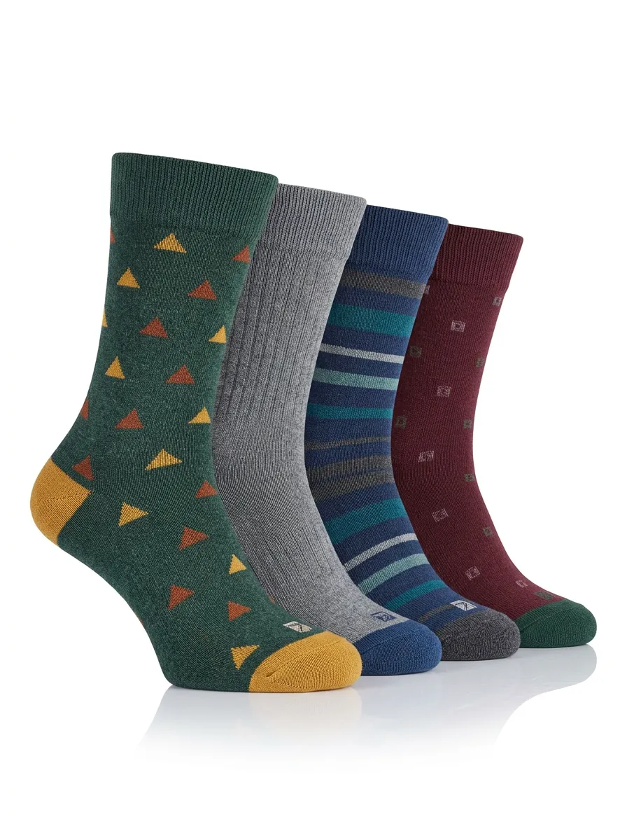Comfort Geometric Striped Essential Men's Four Pair Socks
