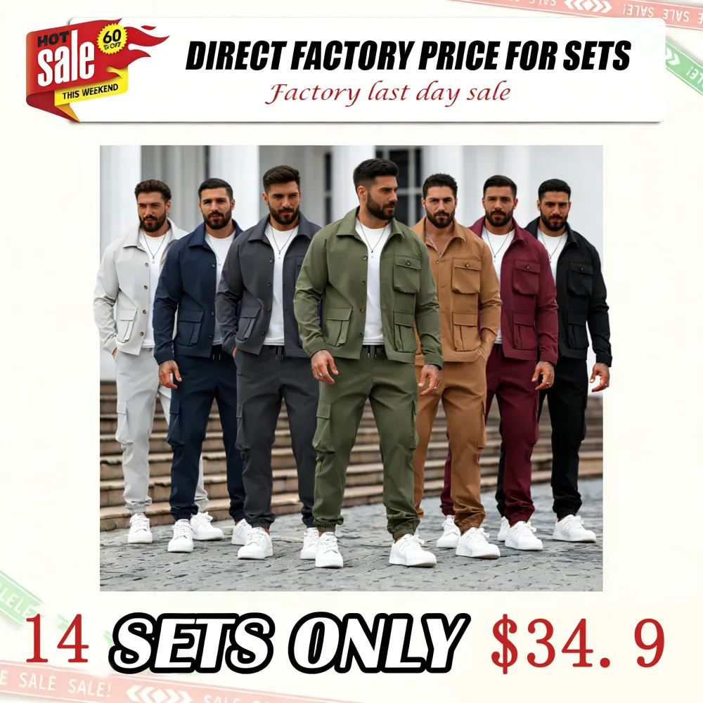 Men's Solid Color Pocket Button Front Shirt & Pants Two-Piece Set
