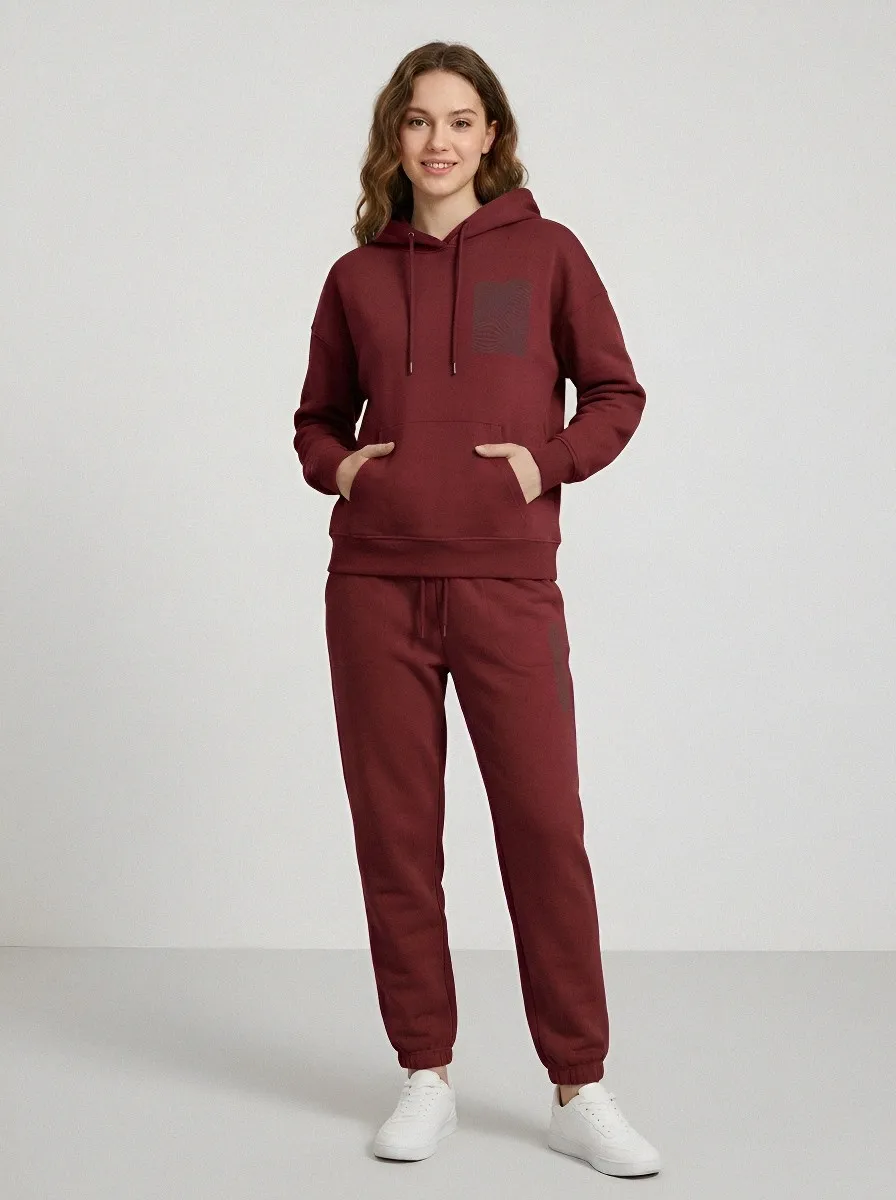 Women's Sage Green Cuffed Pants Drawstring Hood Solid Hoodie & Pants Set