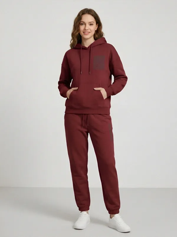 Women's Sage Green Cuffed Pants Drawstring Hood Solid Hoodie & Pants Set