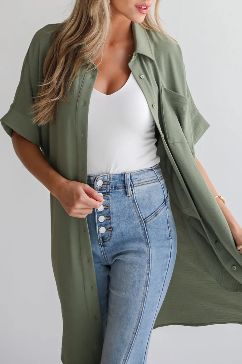 Green Button Front Midi Dress