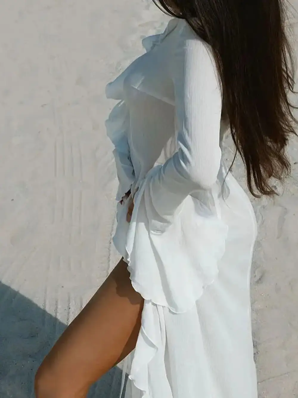 Ruffled Long Sleeve Dress Swim Cover Up
