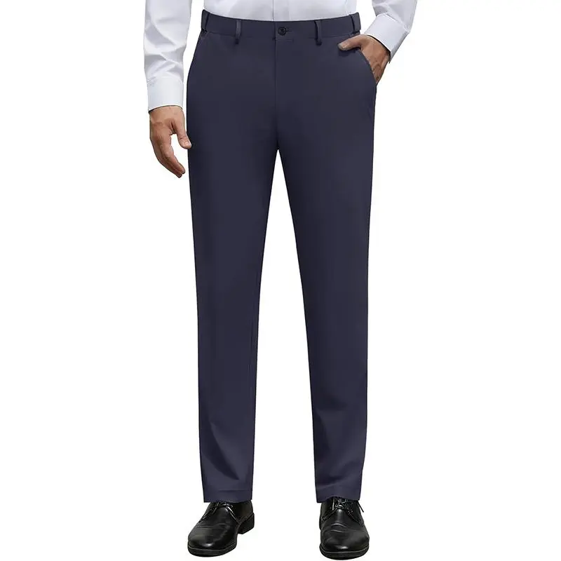 Men's No-Iron Stretch Dress Pants | Expandable Waist Flat Front Golf Pants for Business & Casual Wear