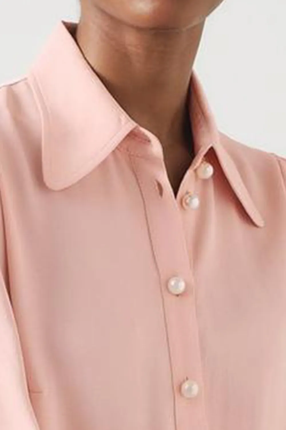 Light Pink Long Sleeve Button Down Silk Blouse