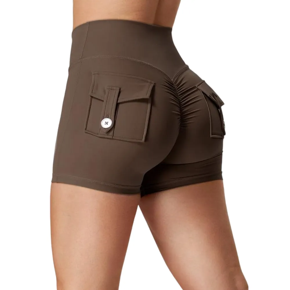 Scrunch Workout Shorts with Pockets Charm Gym Biker Shorts for Women High Waisted Yoga Booty Shorts elastic athletic