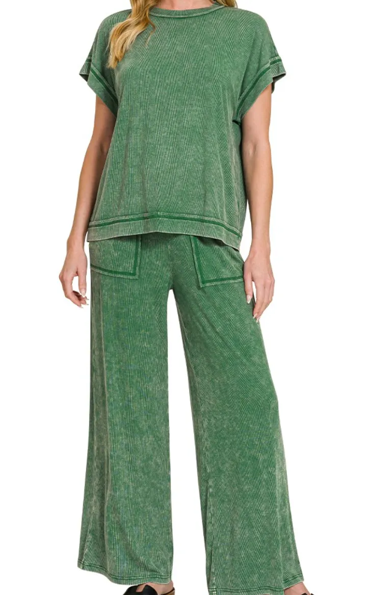 Ribbed Acid Wash Lounge Set