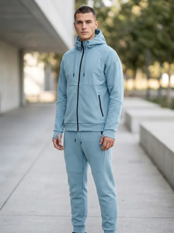 Zip-Up Hoodie Geometric Detail Minimal Unisex Zip Hoodie Tracksuit Set