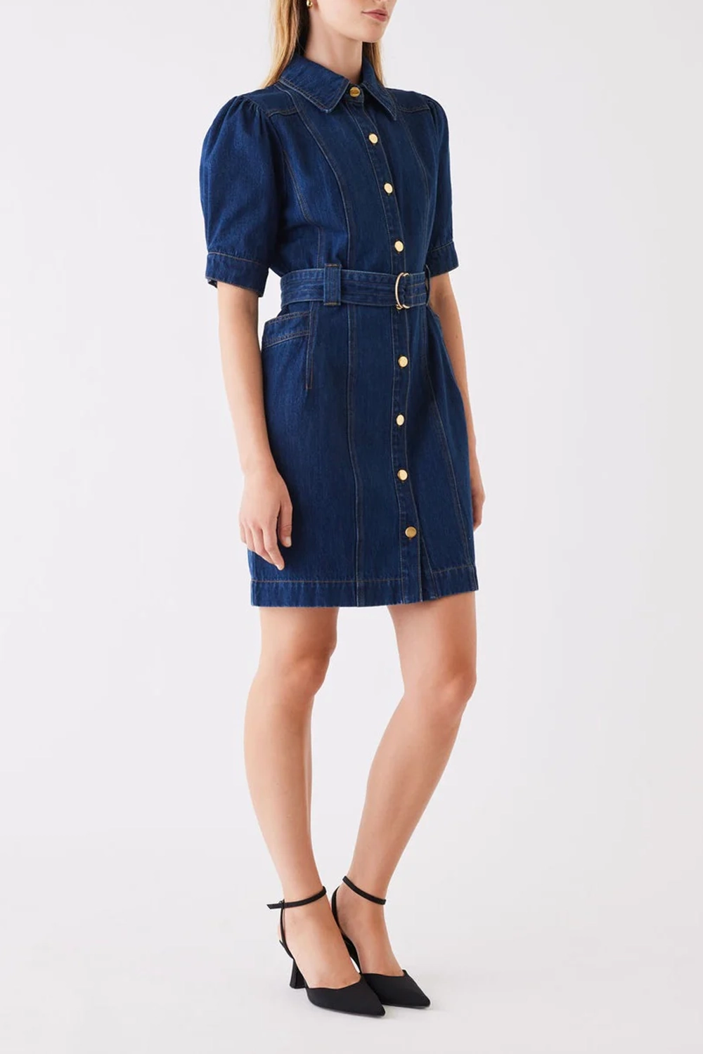 Indigo Denim Button - Front Mini Dress