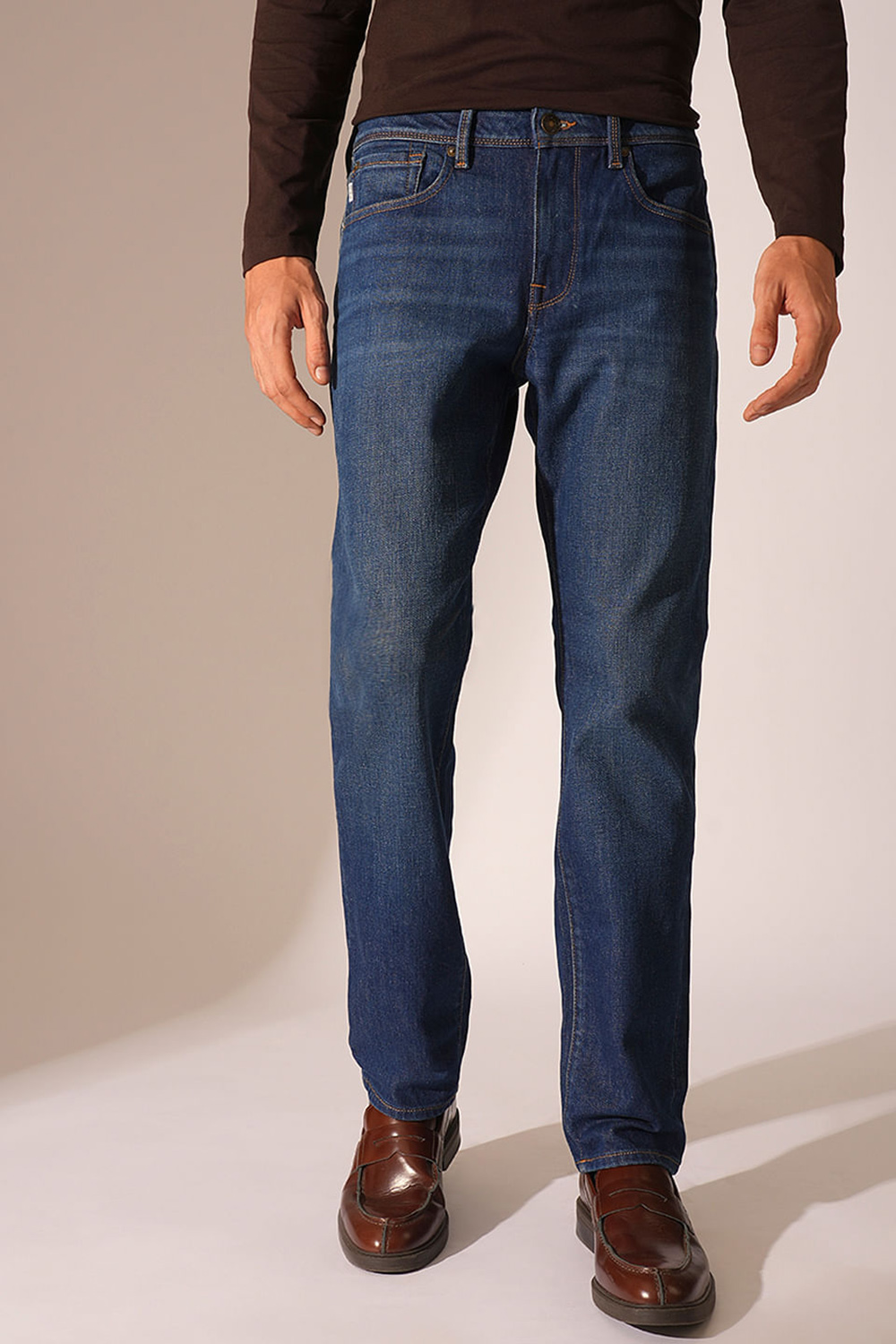 Blue Mid Rise Straight Fit Jeans