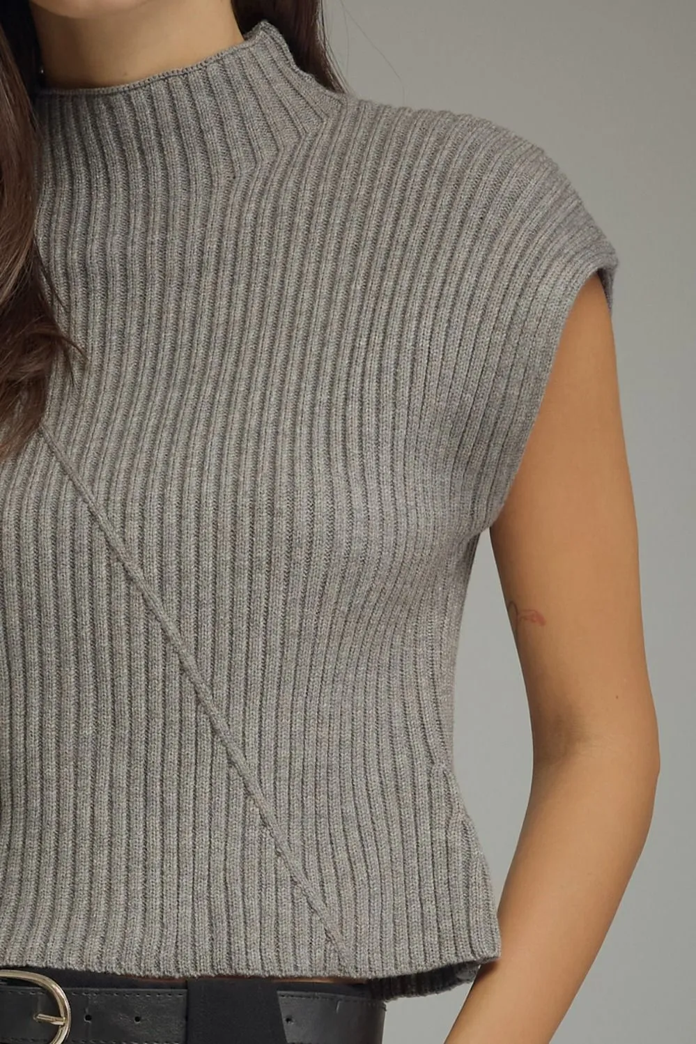 Relaxed Mock Neck Ribbed Top