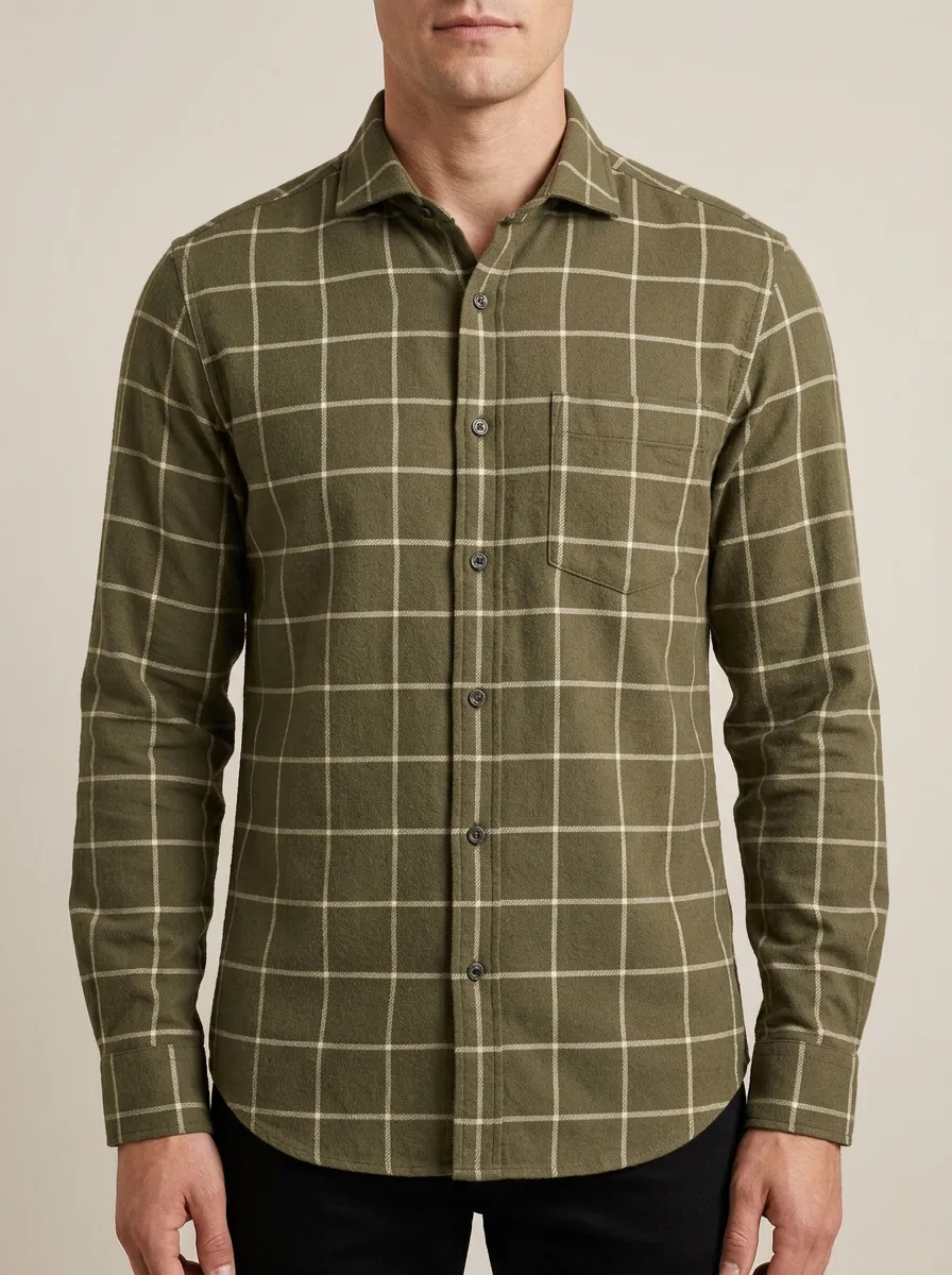 Classic Grid-Pattern Long-Sleeve Men's Long-Sleeve Shirt