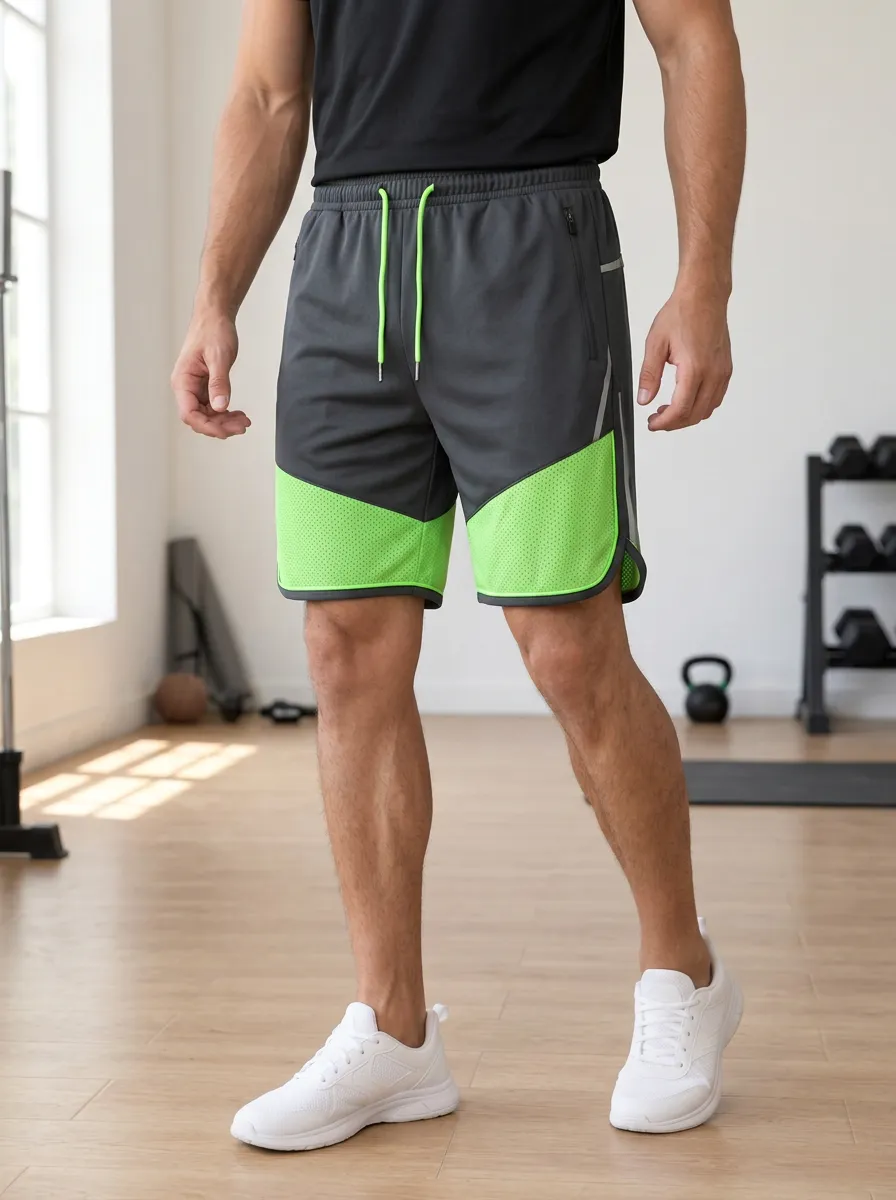 Men's and Neon Color-Block Athletic Shorts Relaxed Fit