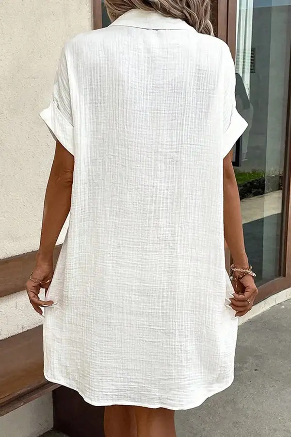 Button Solid Color Mini Dress
