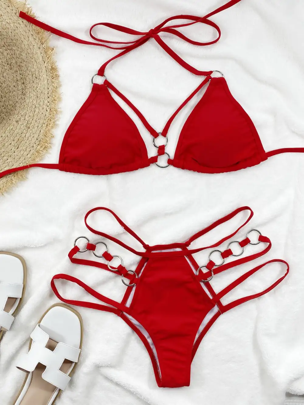 Panel Detail Halter Neck Coordinated Swim Set