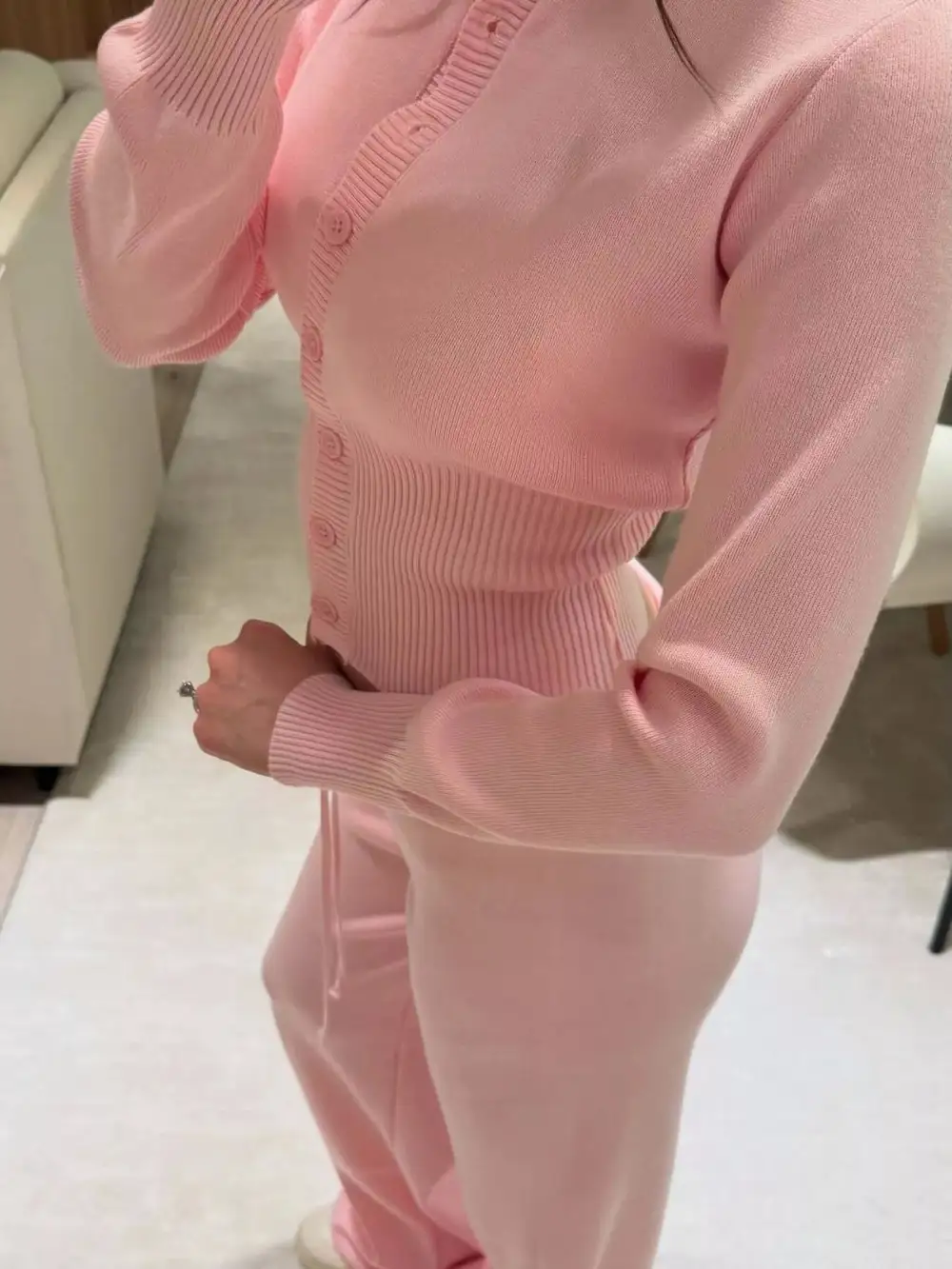 Button Up Cardigan and Pants Knit Set