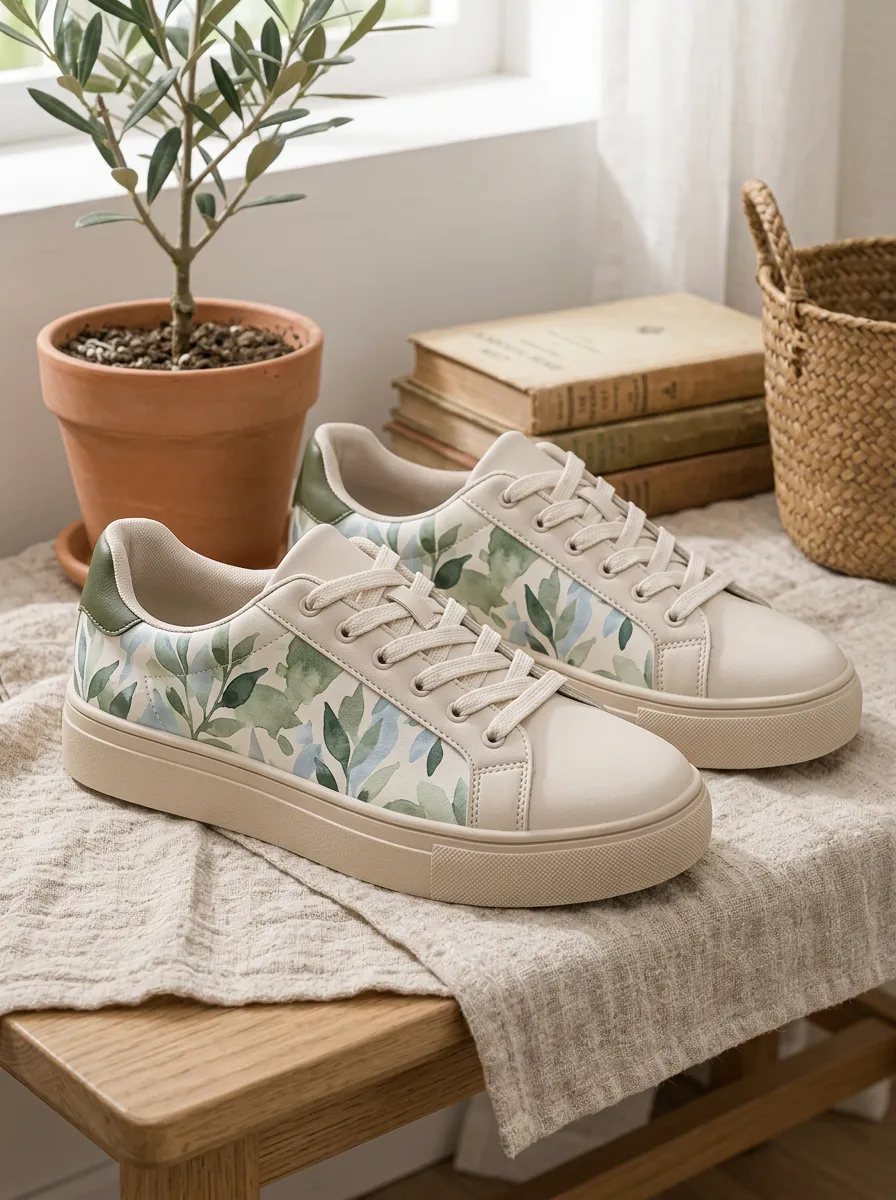 Women's Botanical Nature Lover Watercolor Leaf Printed Sneakers