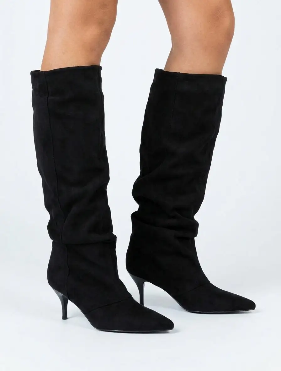 Crafted Look Block Heel Faux Suede Knee High Boots