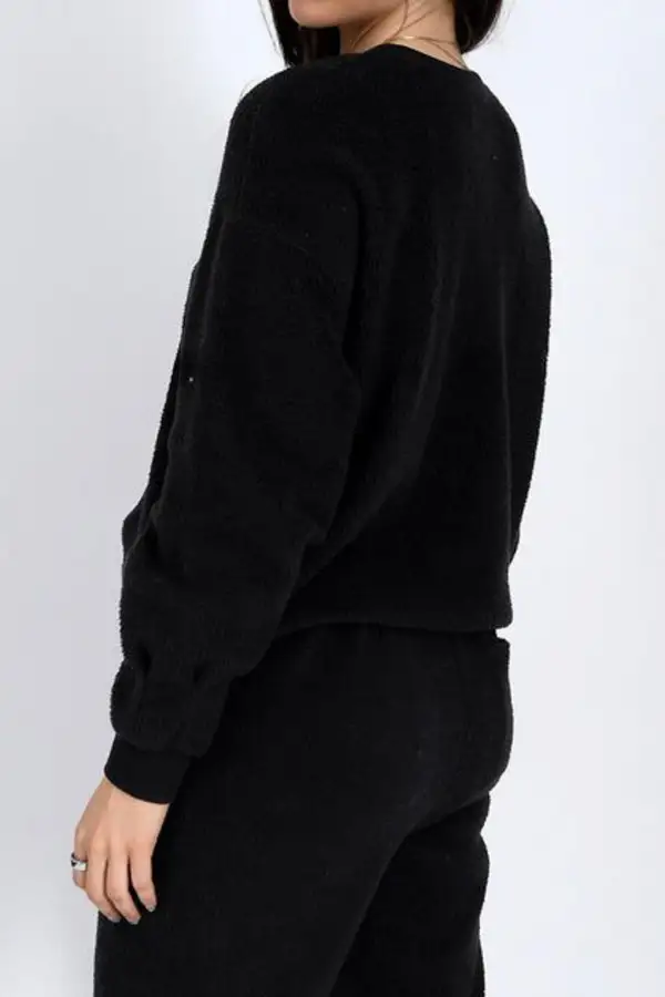 Button Front Henley Cropped Boxy Sweatshirt