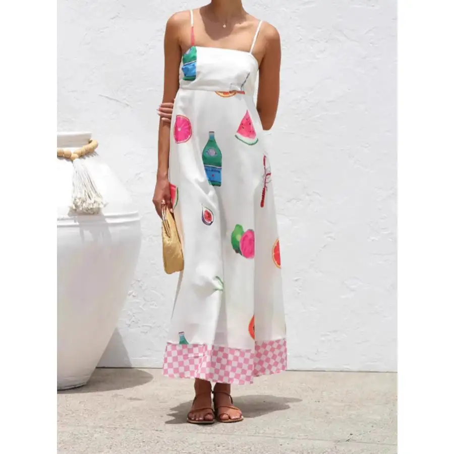 Checkered Hem Cami Midi Dress