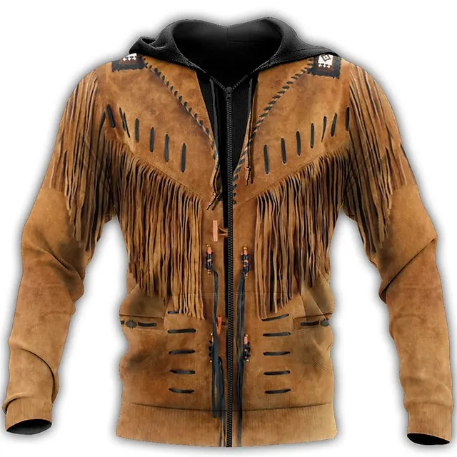 Men's Full Zip Hoodie Jacket Black+Brown Black White Yellow Brown Hooded Graphic Prints Zipper Print Sports & Outdoor Daily Sports 3D Print Streetwear Designer Casual Spring &  Fall Clothing Apparel