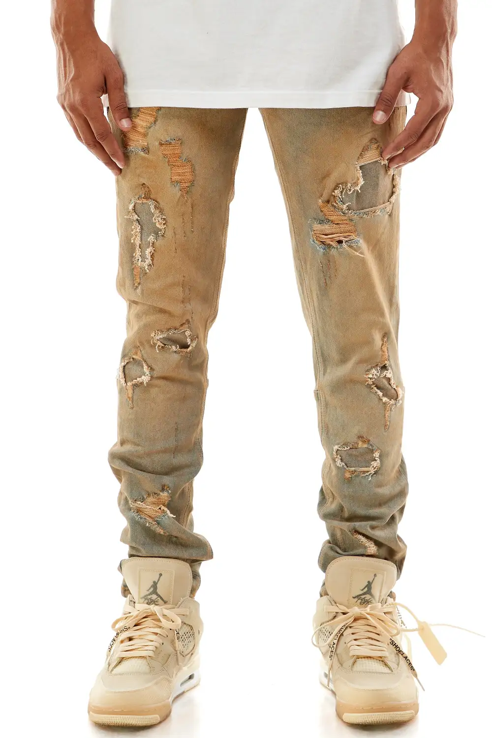 Men's Utility Skinny Distressed Patchwork Jeans