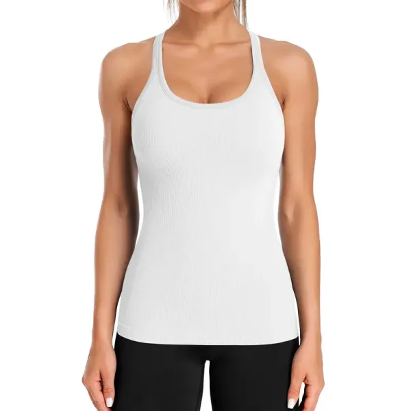 Ribbed Workout Tank Tops for Women with Built in Bra Tight Racerback Scoop Neck Athletic Top