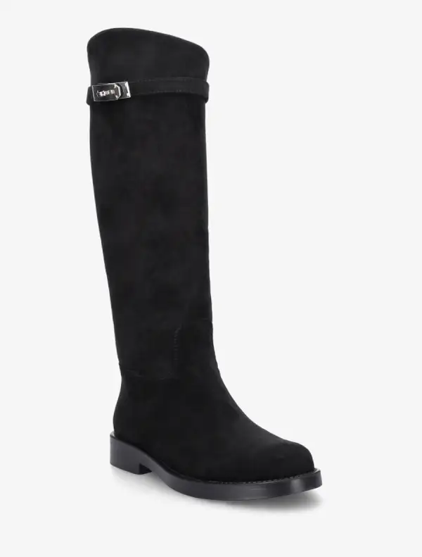 Modern Riding Strap Detail Buckle Detail Block Heel Knee High Boots