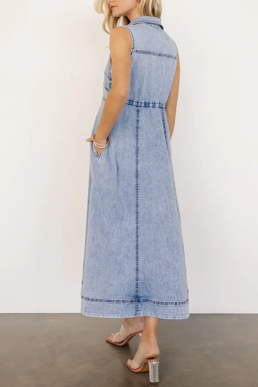 High-Waisted Minimalist Cut V-Neck Denim Dress