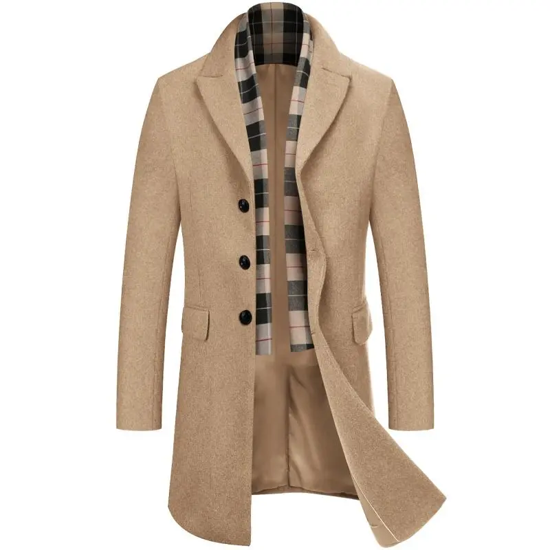 Men's Wool Blend Coat with Detachable Plaid Scarf Classic Warmth. Smart Design. Timeless Winter Style.