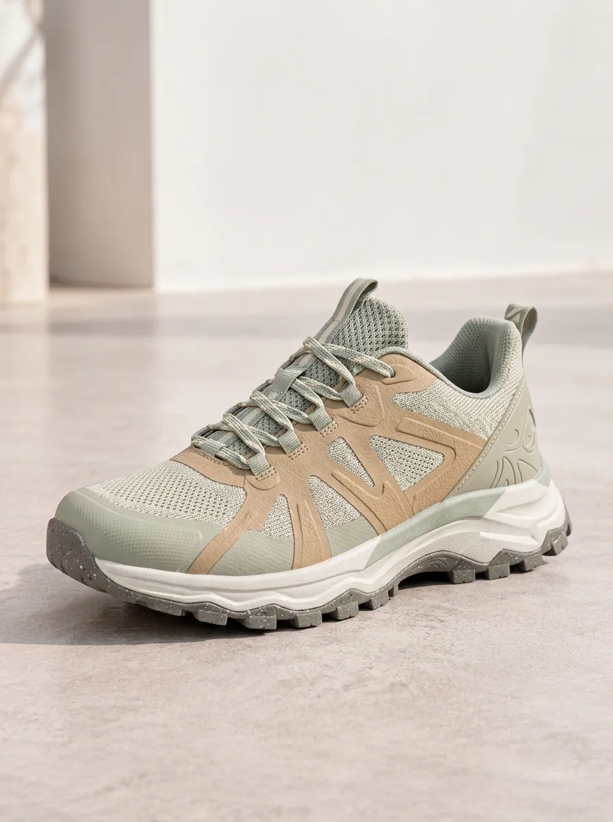 Sage Green Beige Mesh Patterned Walking Shoes for Women's Casual Outings