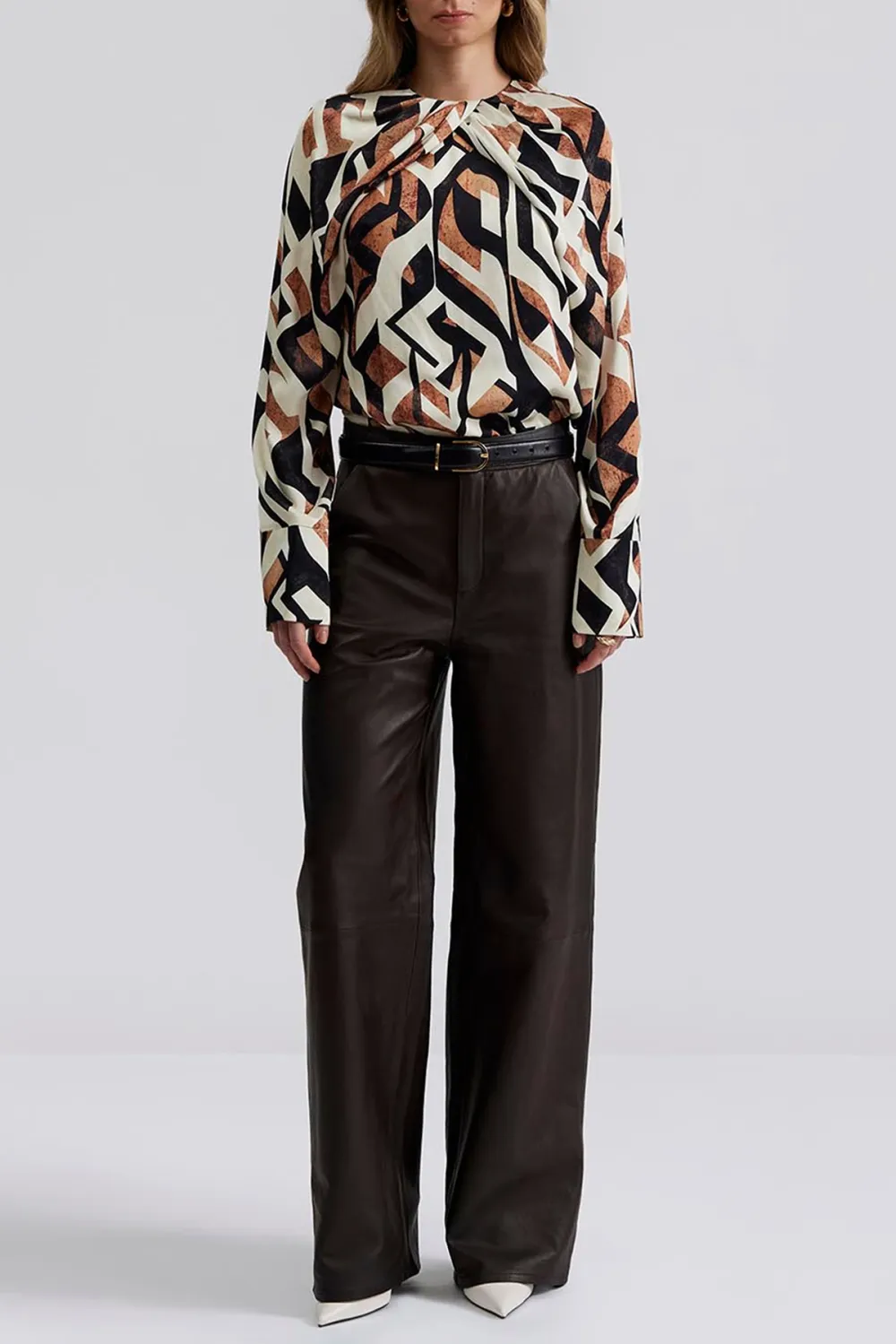 Geometric Print Bow Neck Blouse