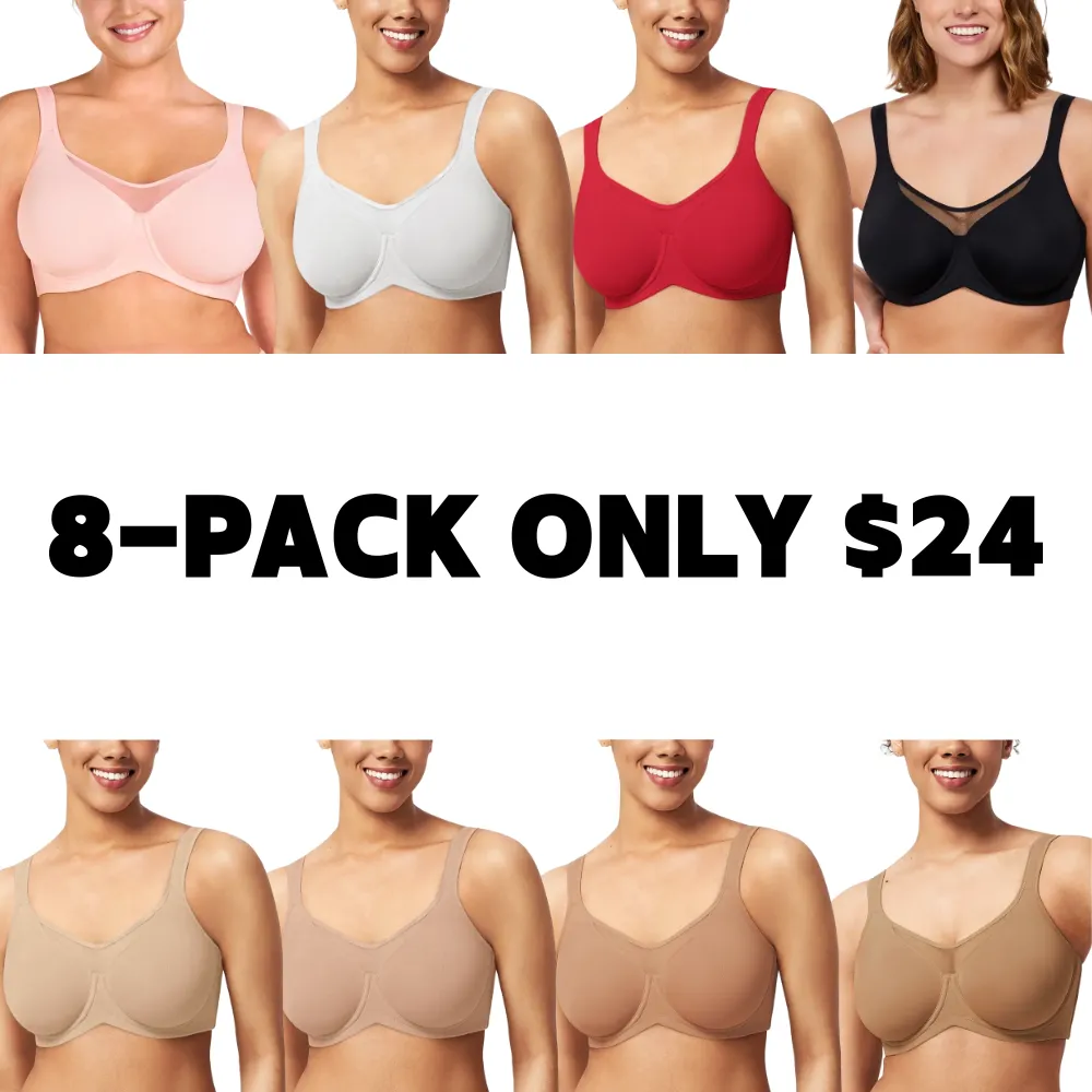 Unlined Non-Padded Underwire Smoothing Wide Strap Full Coverage Minimizer T-shirt Bra