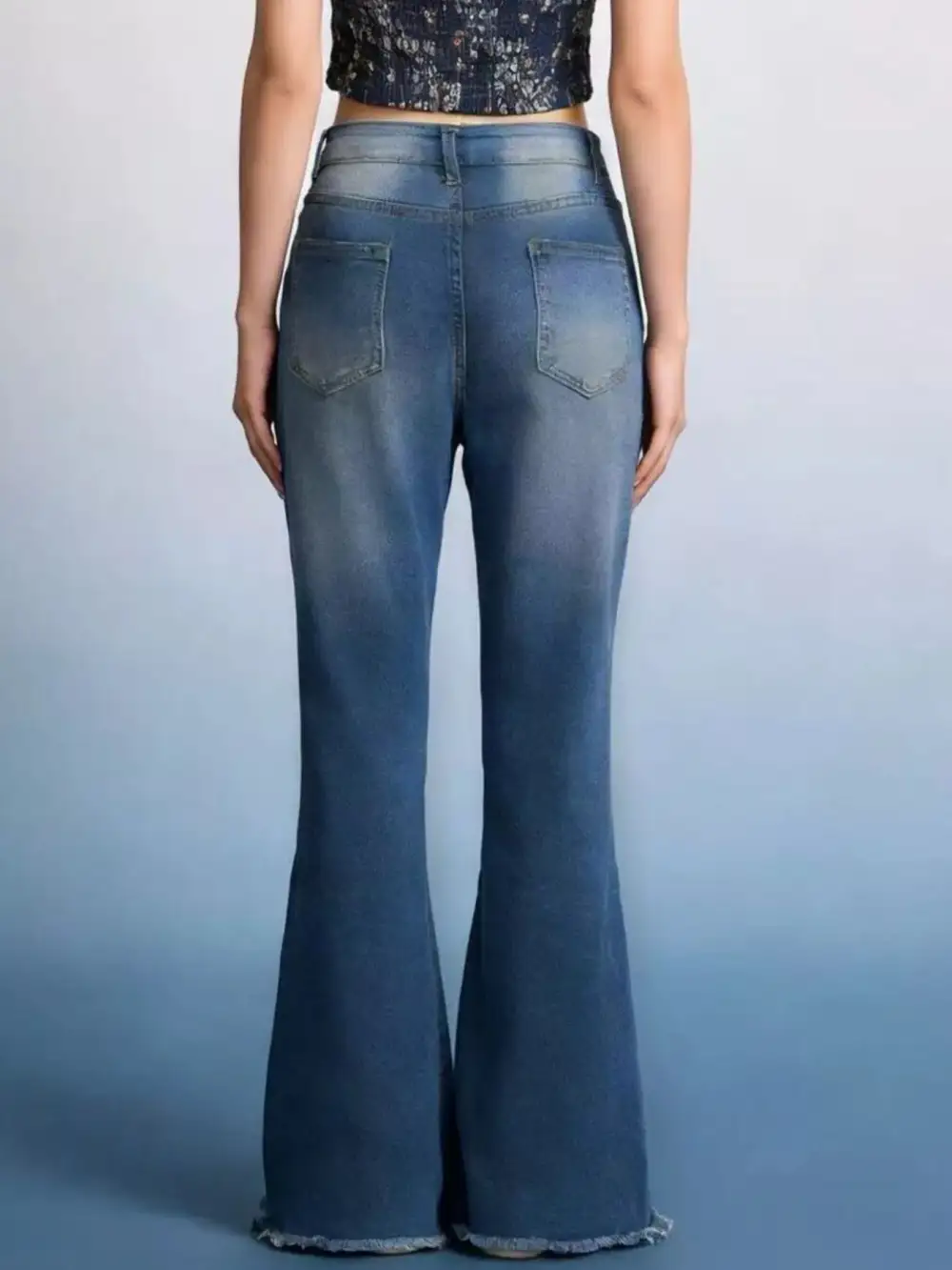 High Waist Flare Leg Raw Denim Jeans