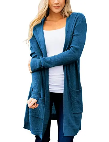 Women's Long Sleeve Open Front Hoodie Knit Sweater Cardigan Outwear