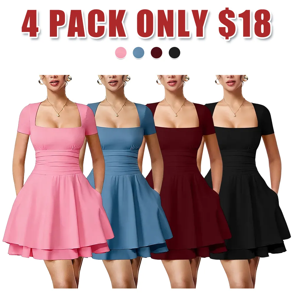 Women's square neck ruffle mini dress